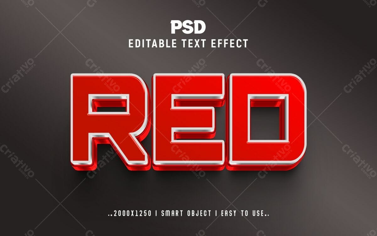 Efeito de Texto Vermelho 3D PSD Editável