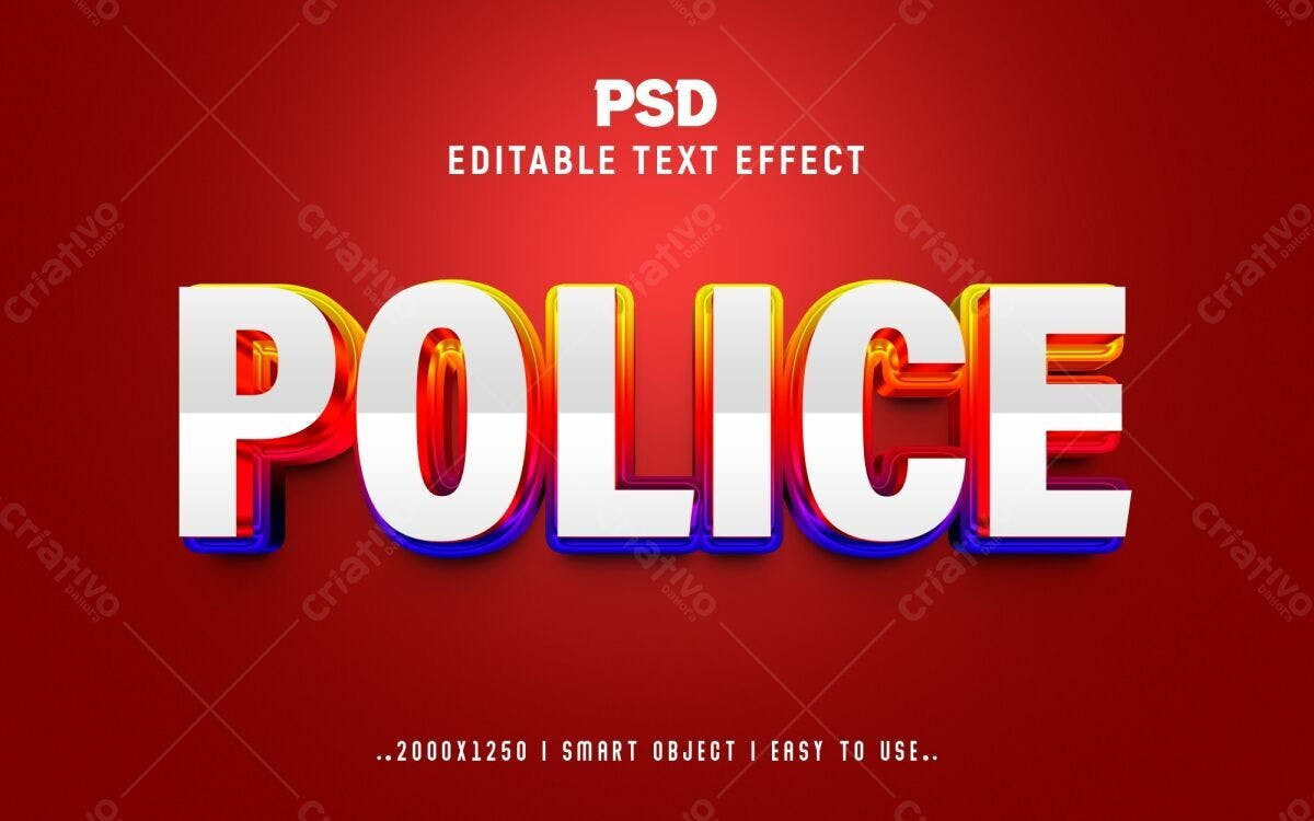 Efeito de Texto 3D Polícia PSD Editável