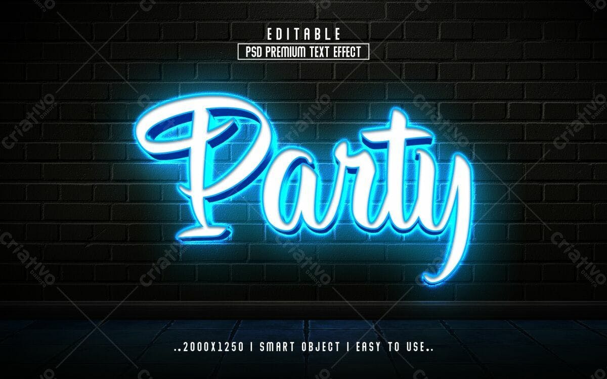 Efeito de Texto Neon para Festa PSD Editável