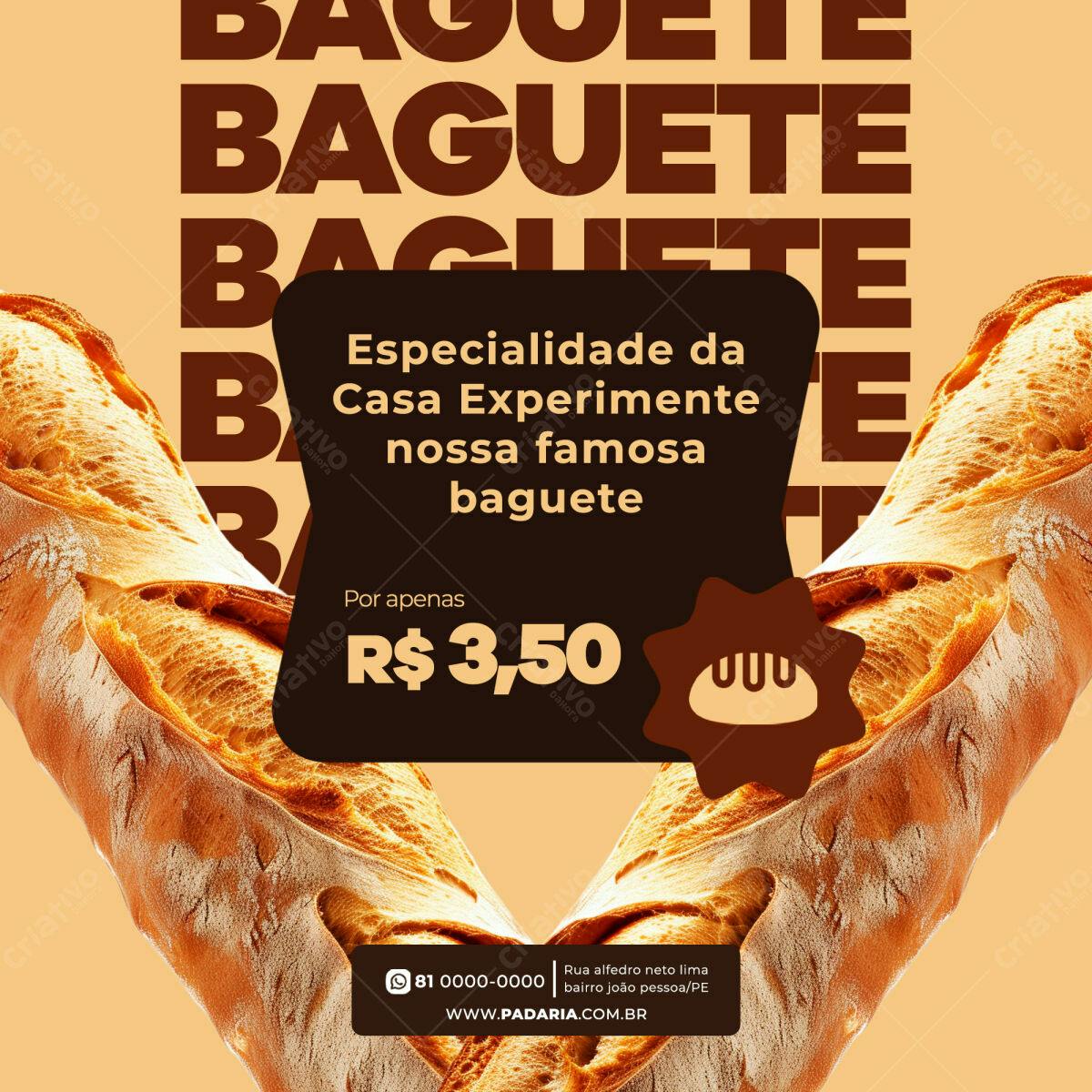 Flyer para Padaria com Baguete PSD Editável