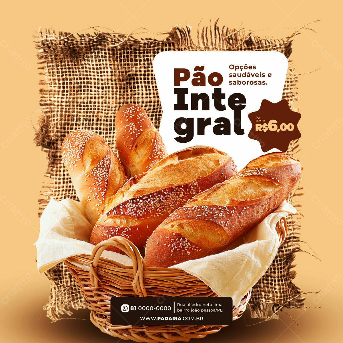 Flyer para Padaria com Pão Integral PSD Editável