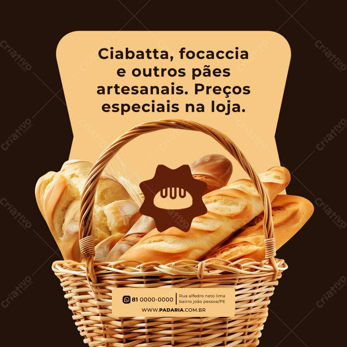 Flyer para Padaria com Pães Artesanais PSD Editável