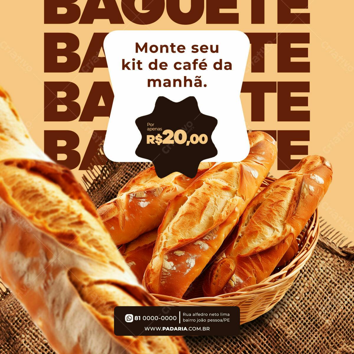 Flyer para Kit Café da Manhã Padaria PSD Editável