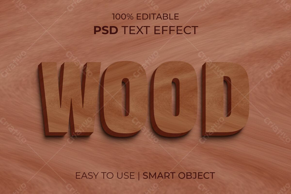 Efeito de Texto em PSD para Madeira Editável