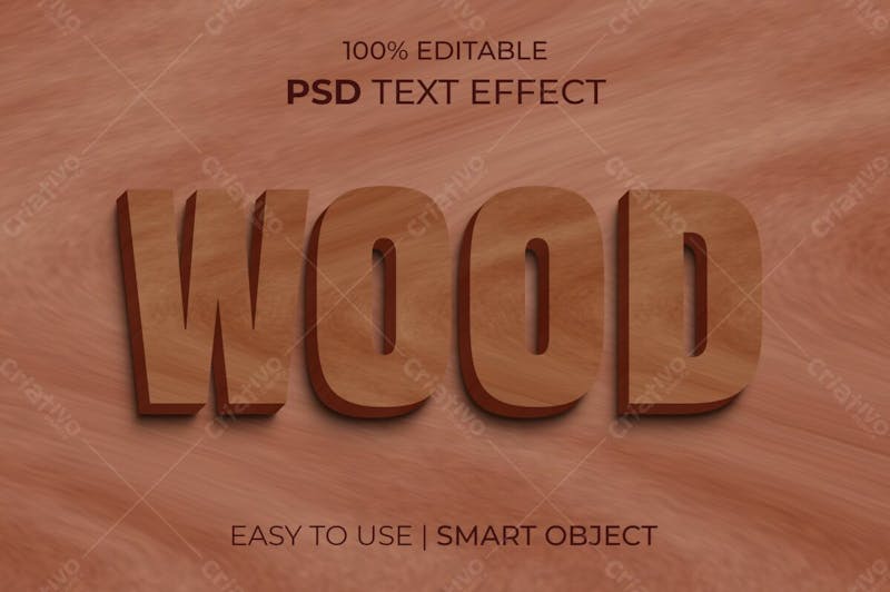Estilo de efeito de texto psd editável em madeira 3d