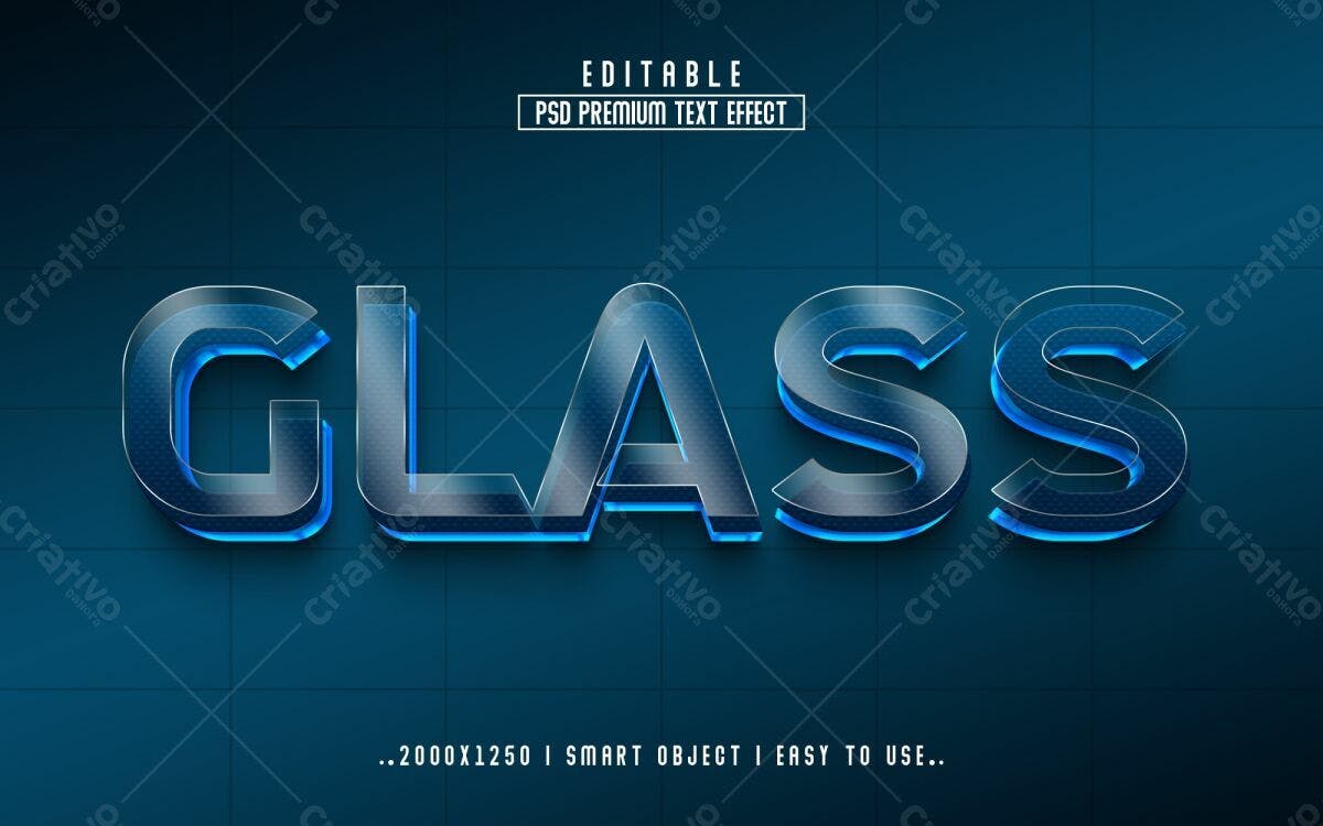 Efeito de Texto em Vidro Azul PSD Editável