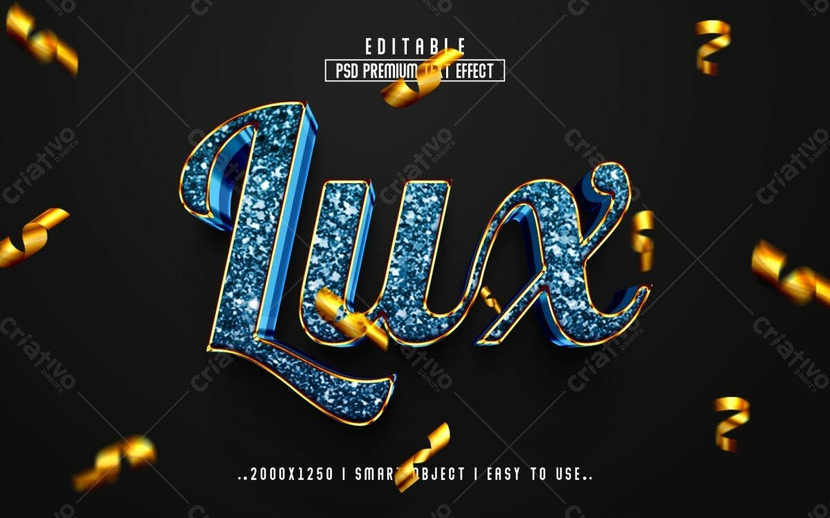 Efeito de Texto Luxuoso Azul e Dourado PSD Editável