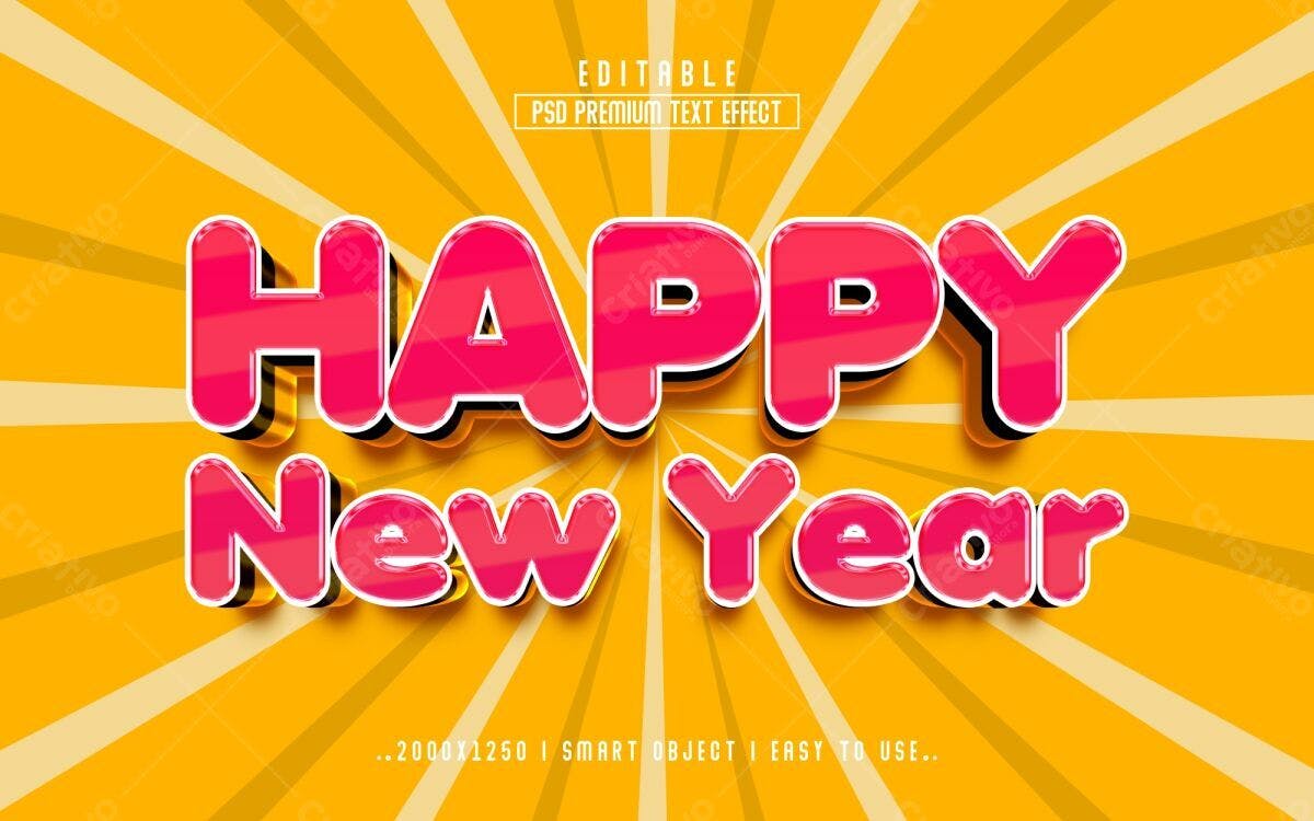 Efeito de Texto Feliz Ano Novo PSD Editável