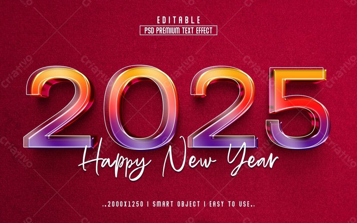 Efeito de Texto Feliz Ano Novo 2025 PSD Editável