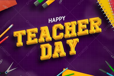 Feliz Dia Do Professor 3D Efeito De Texto Psd Editável Estilo Moderno