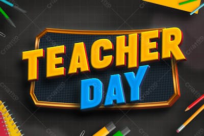 Feliz Dia Do Professor 3D Efeito De Texto Psd Editável Estilo Moderno