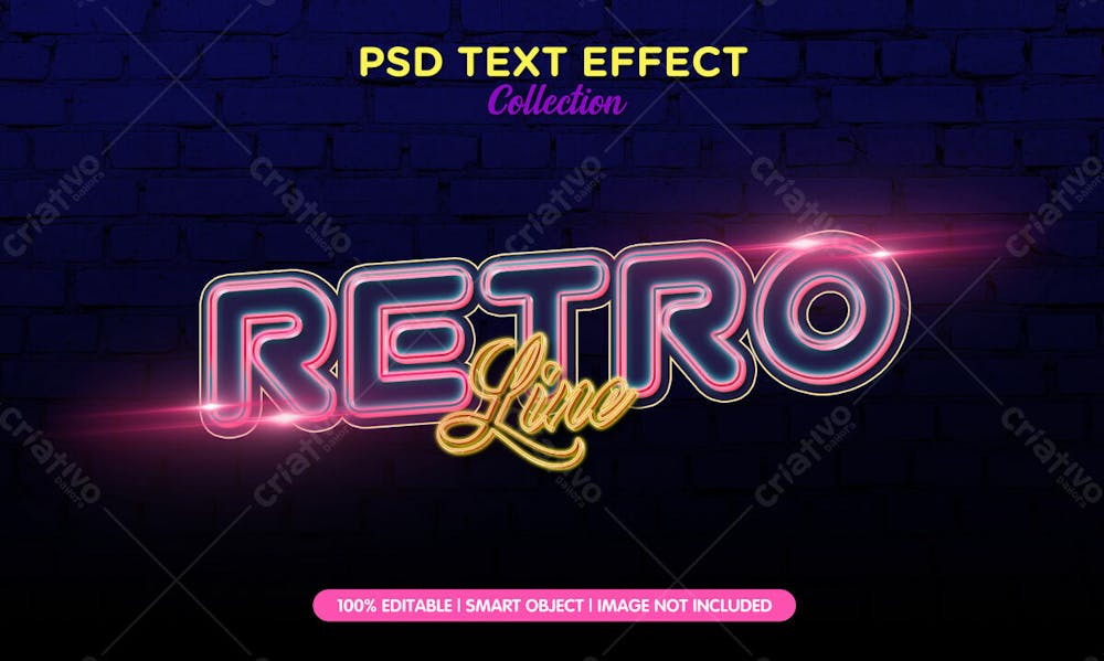 Linha Retrô 3D Efeito De Texto Psd Editável Estilo Moderno