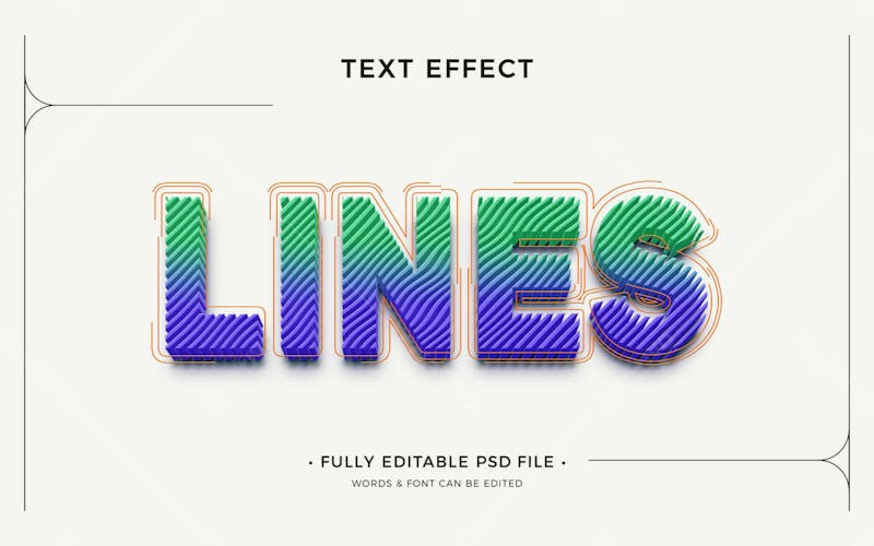 Linhas 3d efeito de texto psd editável estilo moderno
