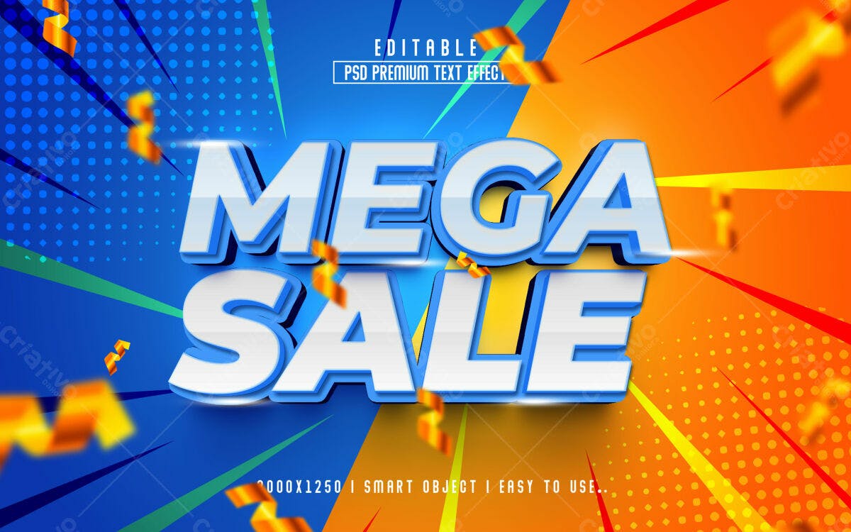 Banner Mega Sale Azul e Laranja PSD Editável
