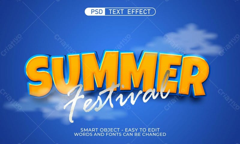 Festival de verão 3d efeito de texto psd editável estilo moderno
