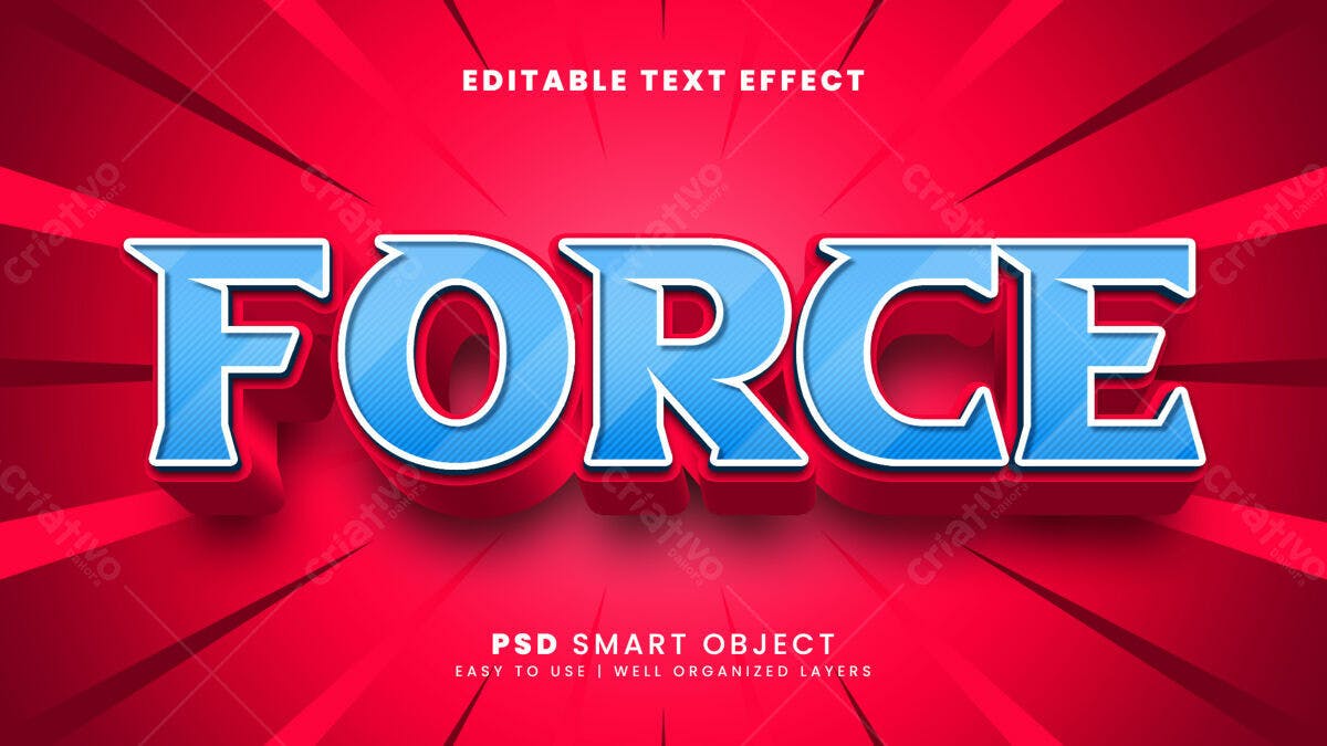 Efeito de Texto 3D Força PSD Editável