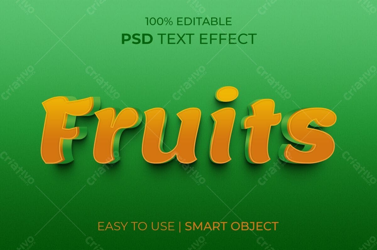 Efeito de Texto Frutas PSD Editável