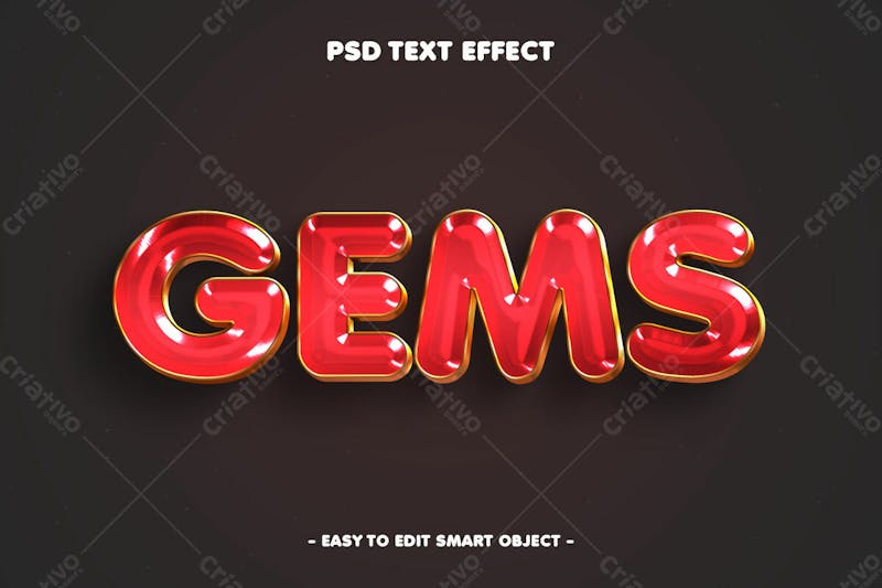 Gemas 3d estilo de efeito de texto psd editável