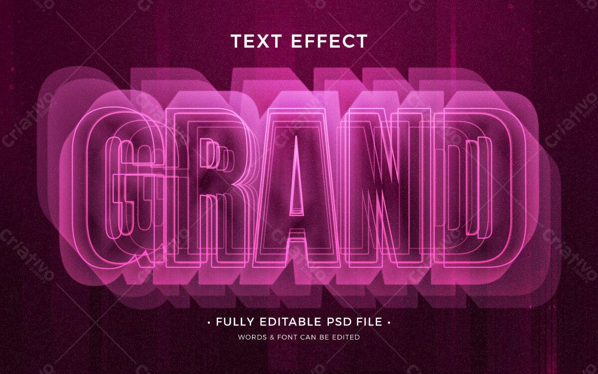 Efeito de Texto Neon Rosa PSD Editável