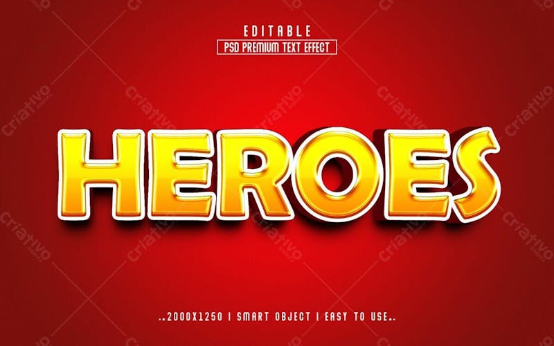 Heróis 3d estilo de efeito de texto psd editável