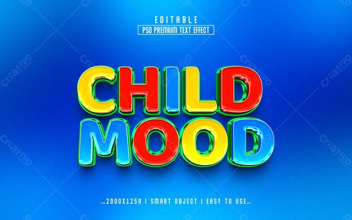 Efeito de Texto Infantil Colorido PSD Editável