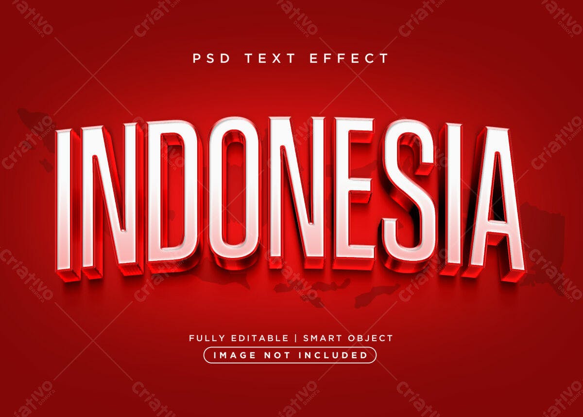 Efeito de Texto 3D Indonésia PSD Editável