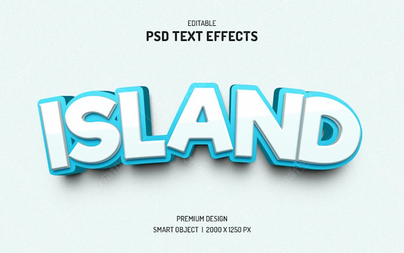 Ilha 3d efeito de texto psd editável estilo moderno