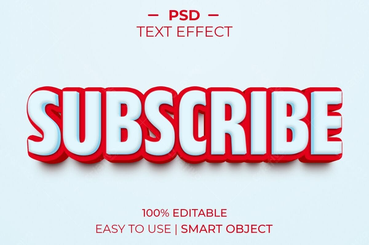 Efeito de Texto 3D Inscreva-se PSD Editável