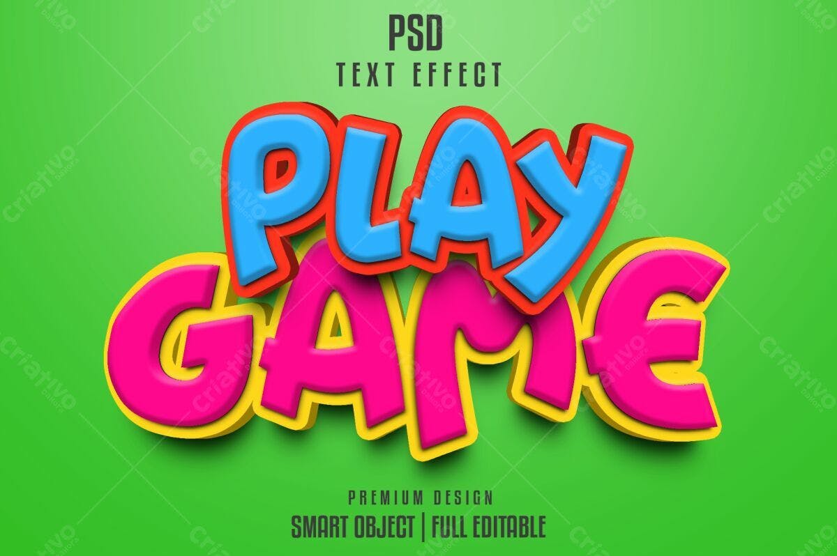 Efeito de Texto Play Game PSD Editável