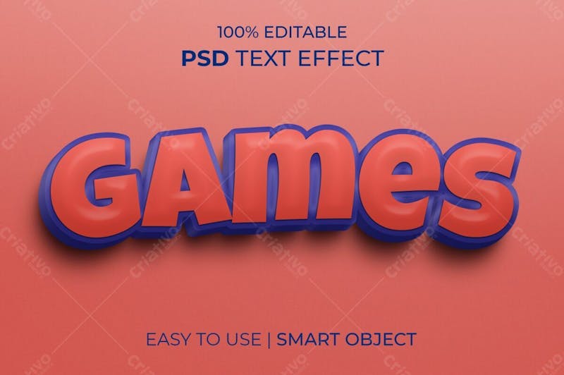 Jogos 3d estilo de efeito de texto psd editável