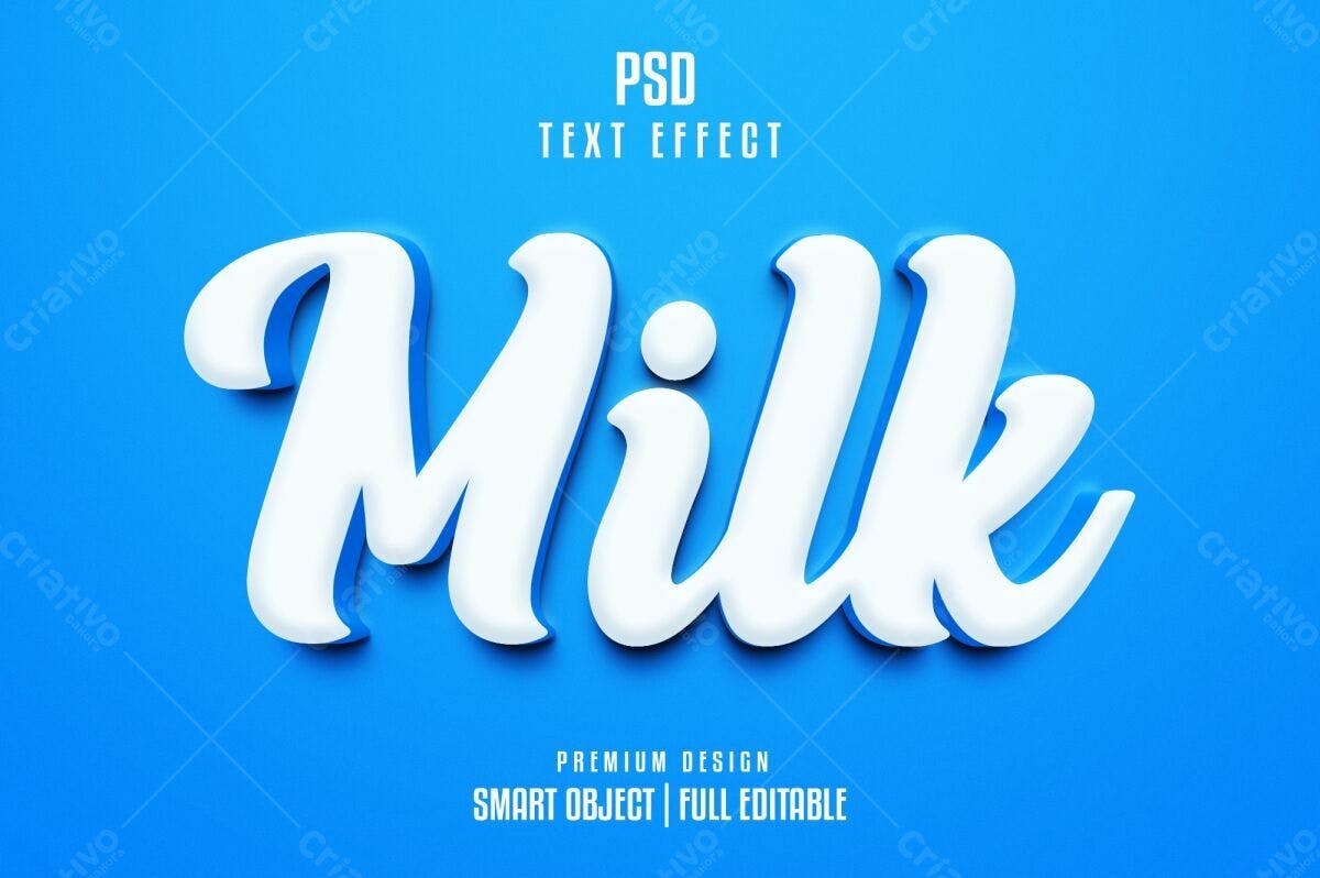 Efeito de Texto PSD para Leite Editável
