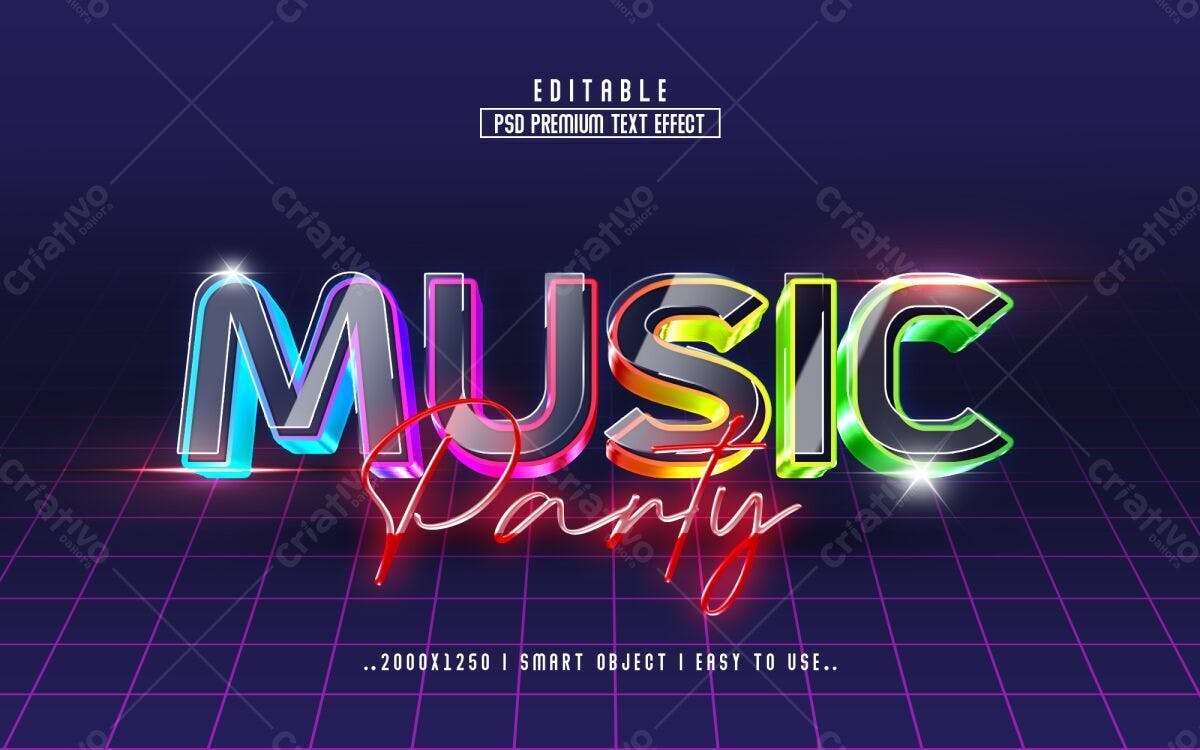 Pack de Efeitos de Texto Música Festa PSD Editável