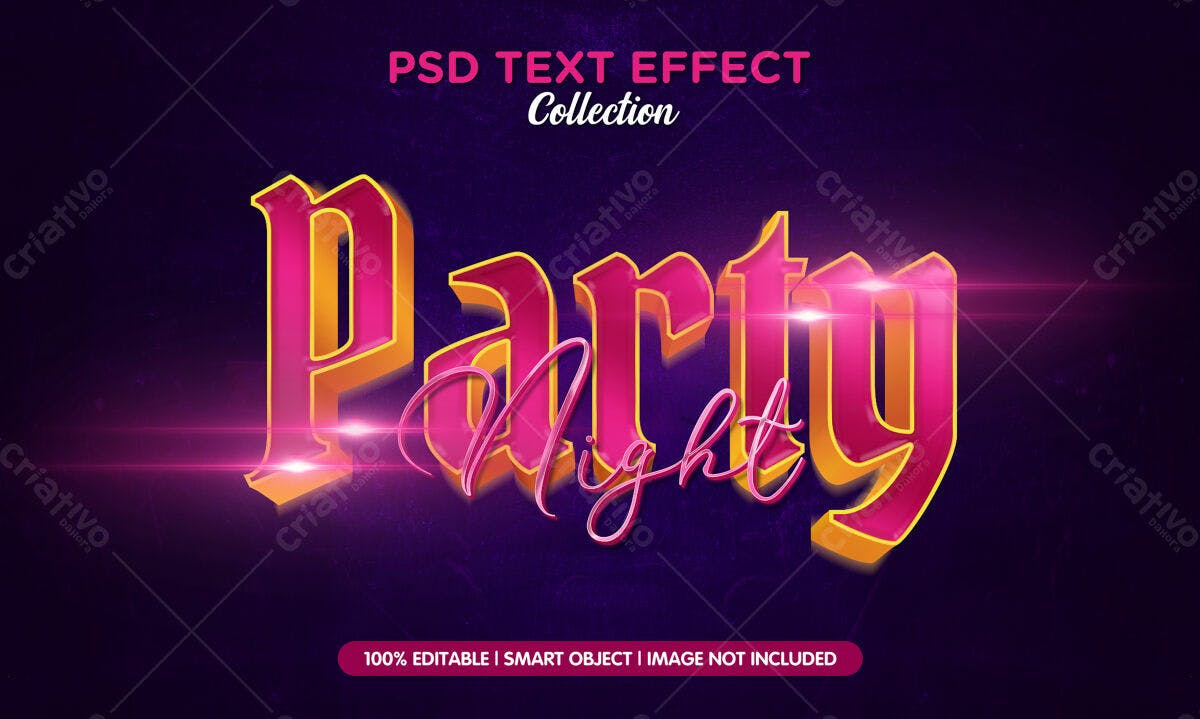 Efeito de Texto Festa Noturna PSD Editável