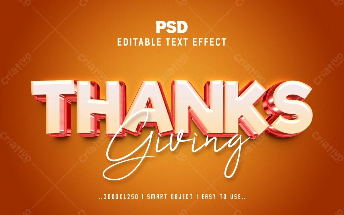 Efeito de Texto para Ação de Graças PSD Editável