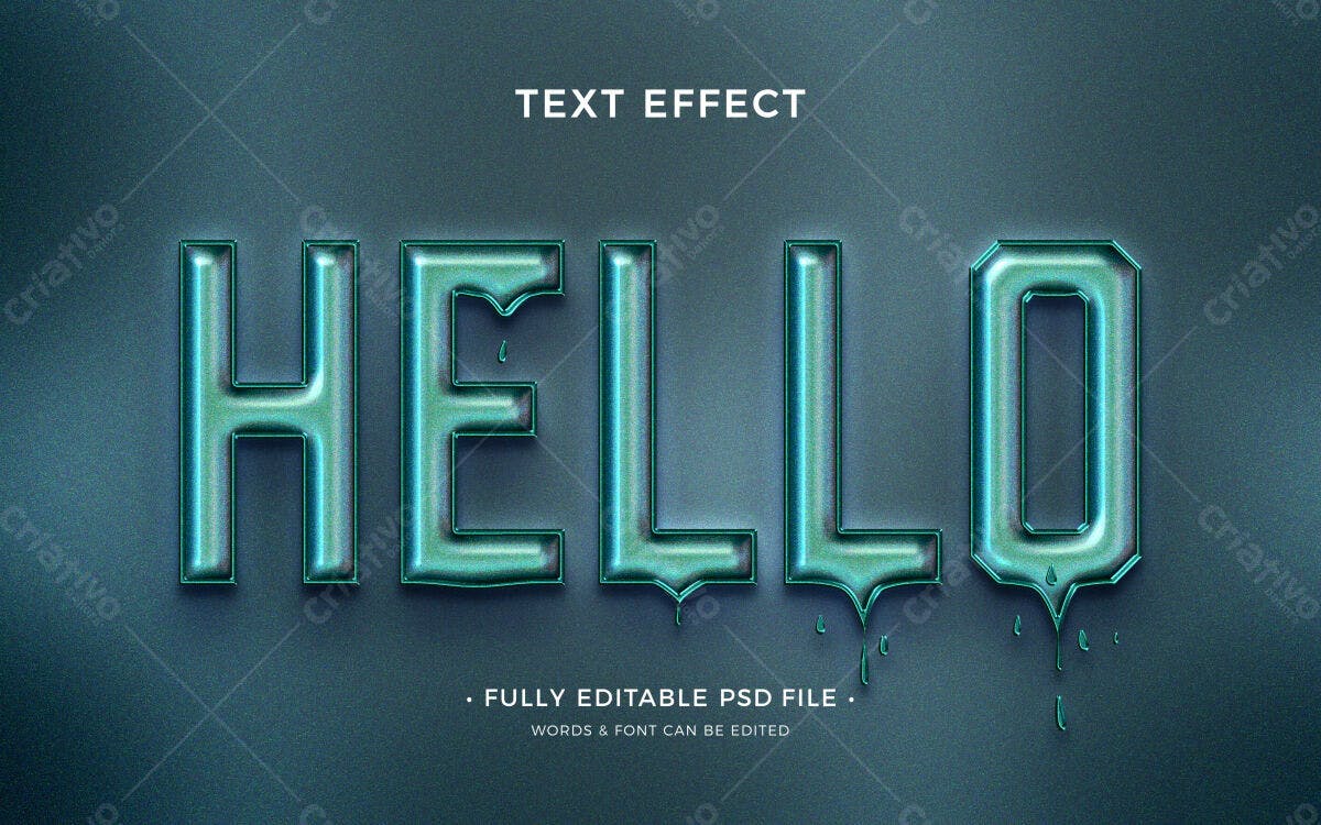 Efeito de Texto com Gotejamento Azul-Verde PSD Editável