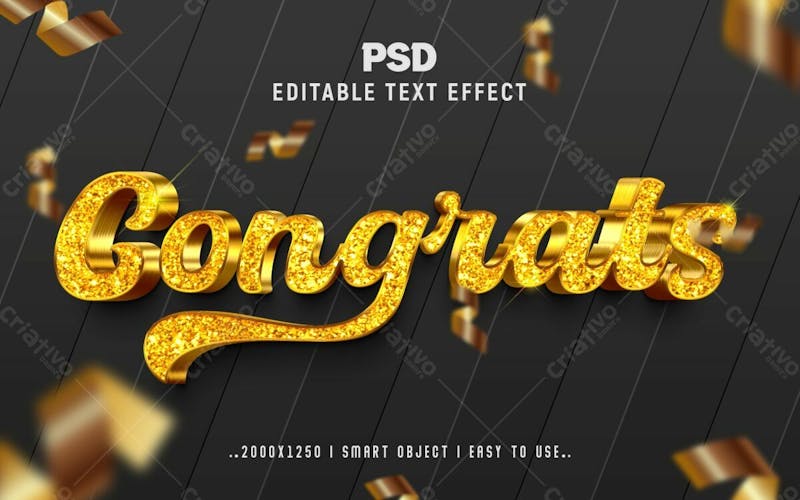 Parabéns estilo de efeito de texto psd editável em 3d
