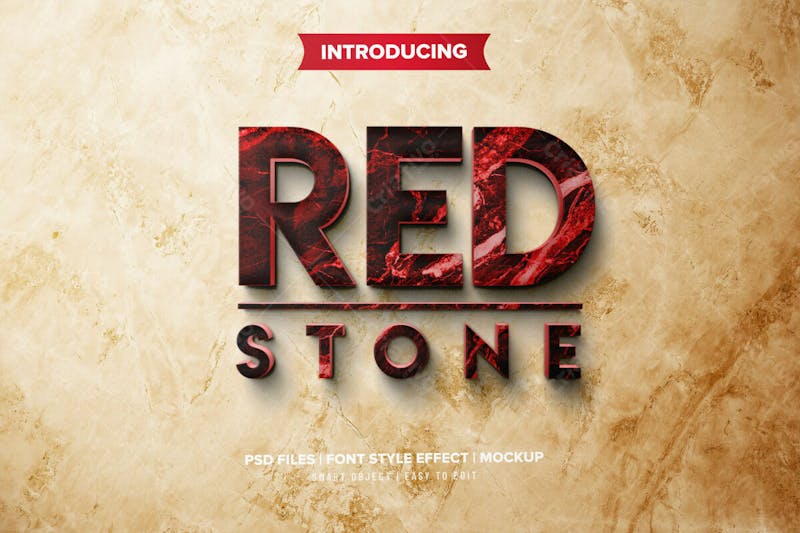 Pedra vermelha 3d efeito de texto psd editável estilo moderno