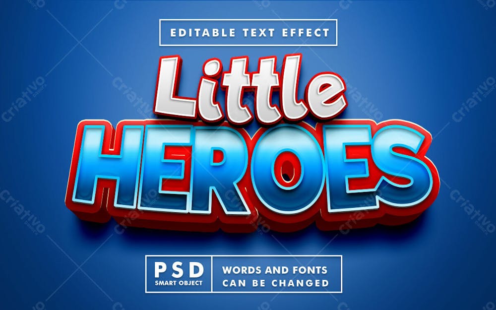 Pequenos Heróis 3D Efeito De Texto Psd Editável Estilo Moderno