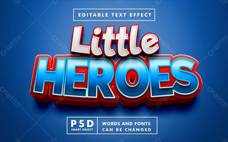 Pequenos heróis 3d efeito de texto psd editável estilo moderno