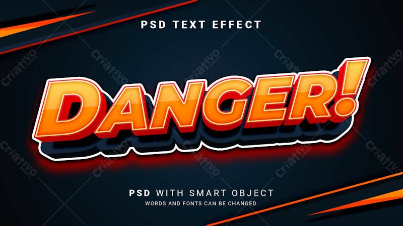 Perigo 3d estilo de efeito de texto psd editável