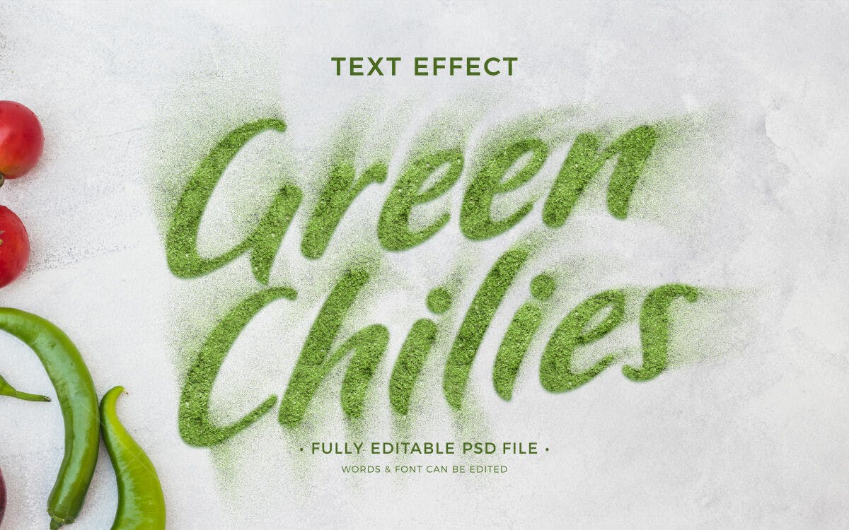 Efeito de Texto Green Chilies PSD Editável
