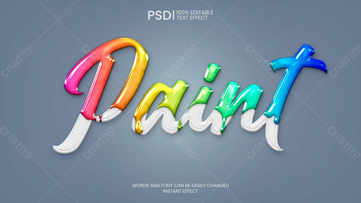 Efeito de Texto Paint Arco-Íris PSD Editável