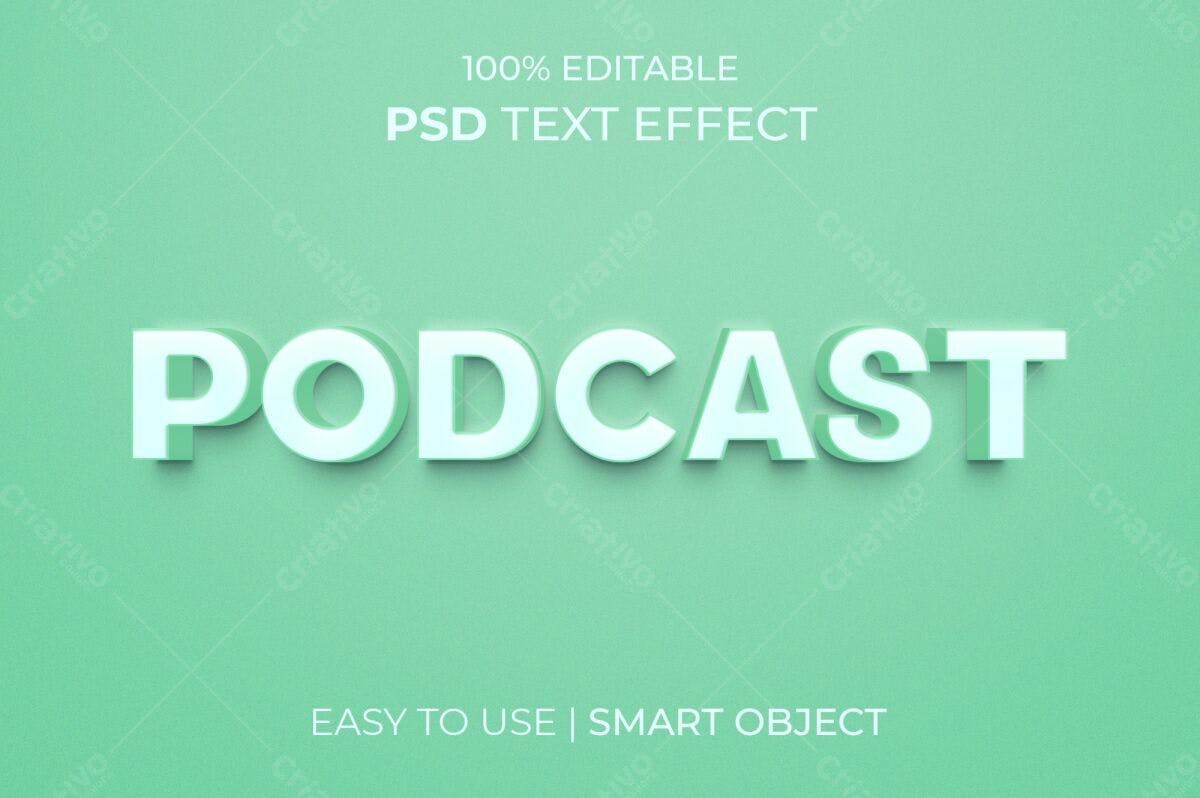 Efeito de Texto Podcast PSD Editável