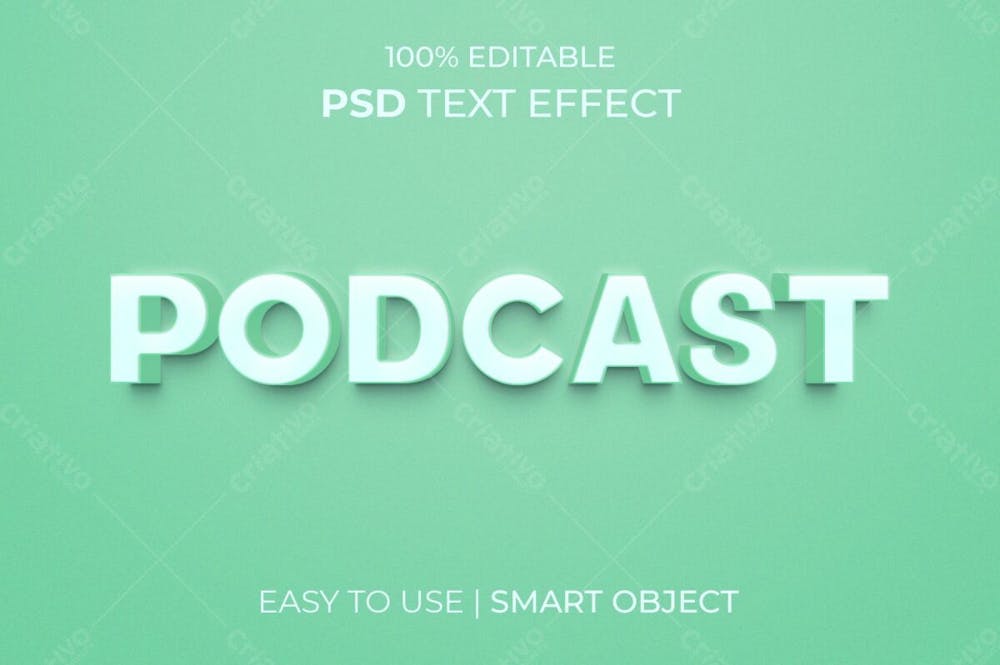 Podcast 3D Editável Estilo De Efeito De Texto Psd