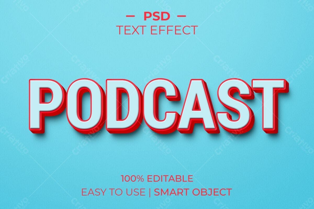 Efeito de Texto Podcast PSD Editável