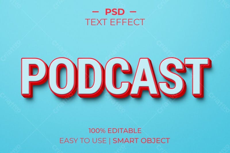 Podcast 3d estilo de efeito de texto psd editável