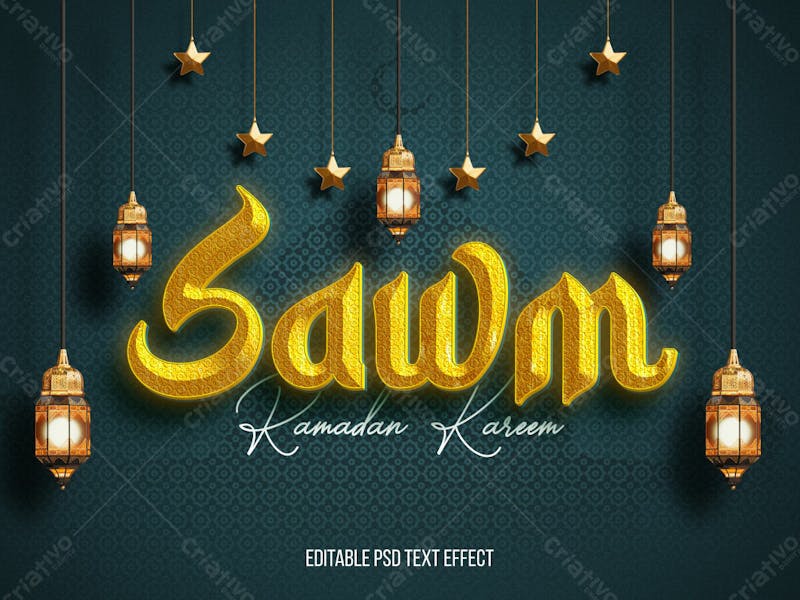 Ramadã islâmico 3d efeito de texto psd editável estilo moderno