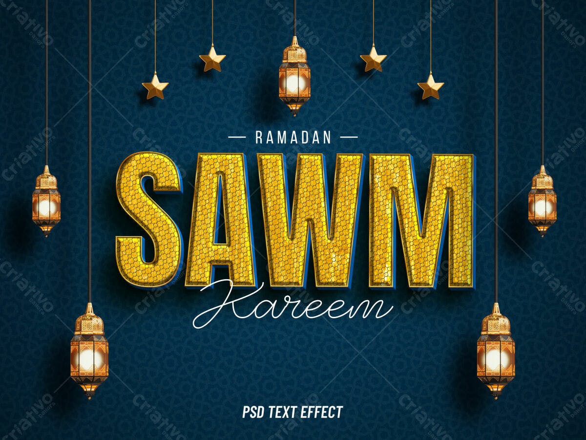 PSD para o Ramadã: Efeito de Texto "Sawm Kareem" PSD Editável