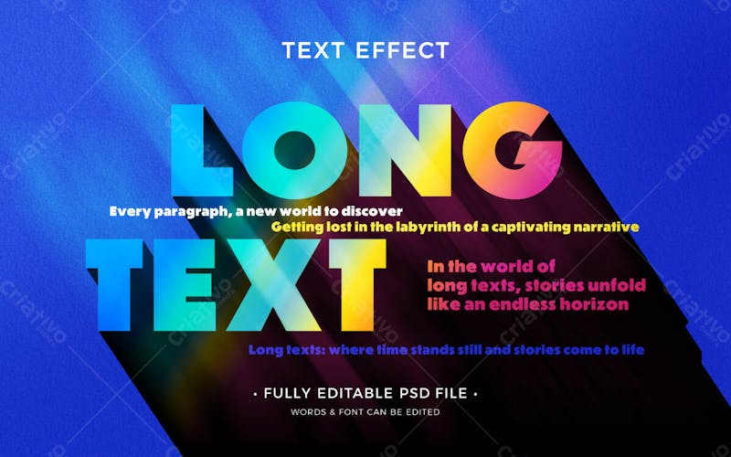 Texto longo efeito de texto psd editável em 3d estilo moderno