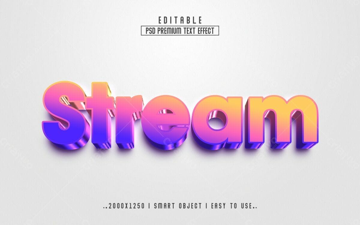 Efeito de Texto 3D Stream PSD Editável